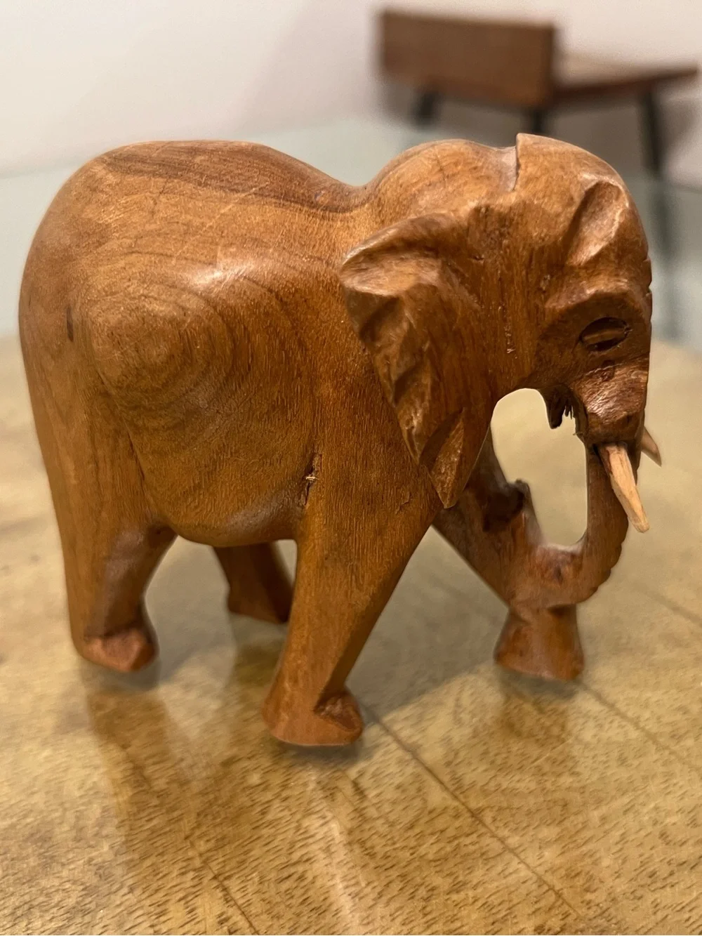 Hand-carved Wooden Elephant Sculpture